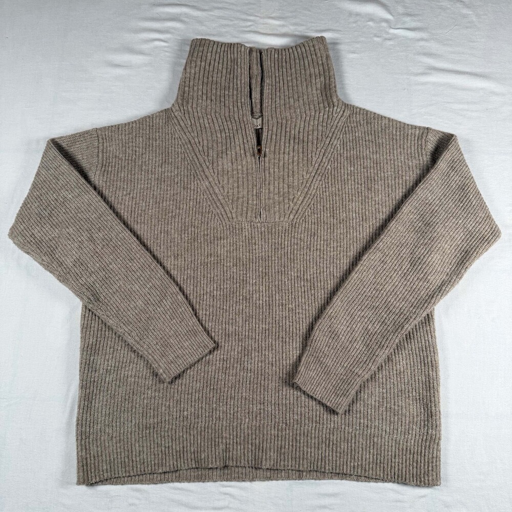 Becool Beige Ribbed Quarter Zip Sweater Womens S M Wool Blend Chunky Knit
